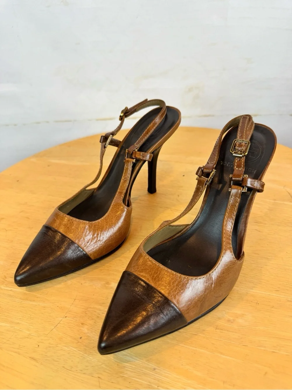 Tory Burch | Brown Two-Tone Slingback Kitten Heel, 7.5